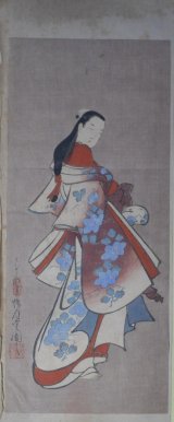 画像: （木版画）　懐月堂圖之（懐月堂安度）画「遊女立姿図」　懐月堂圖之（懐月堂安度）　画